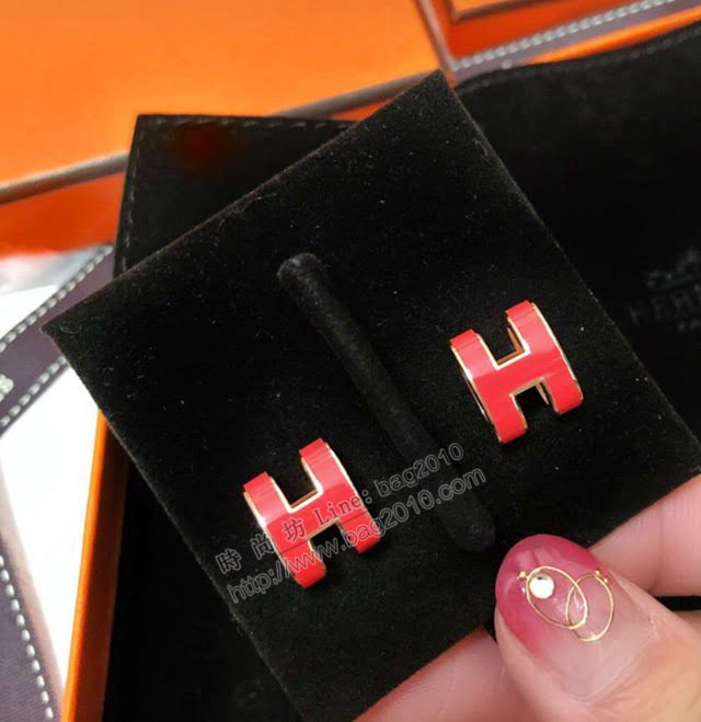 Hermes首飾品 愛馬仕s925純銀耳環 Hermes經典大號H琺瑯橢圓耳釘  zgh1513